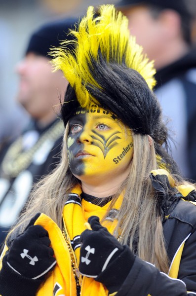 Bob Donaldson / Post-Gazette Photo made Saturday, January 15, 2011 Steelers fan Elizabeth Vickers of Ft. Myers, Fla., in the stands before the Steelers-Ravens playoff game at Heinz Field. Writer: none. Story slug: unknown.   Original Filename: rad_011511_L_3_Steelers.jpg